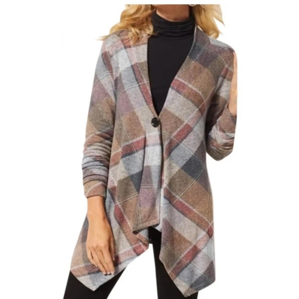 Soft Surroundings Bonnie Plaid Topper Cardigan Size S